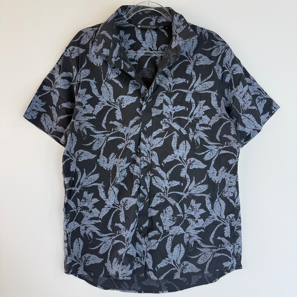 Travis Mathew Button Down Men Large Black Floral Short Sleeve 1MAA352 Stretch